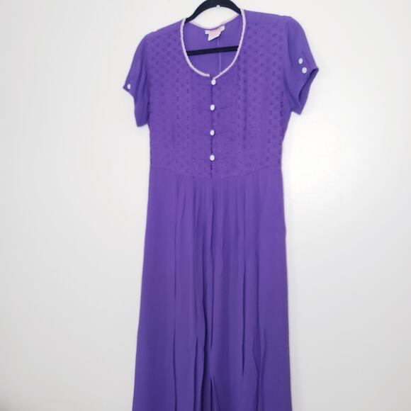 Vintage Purple Rayon Short Sleeve Maxi Dress Flowy Cottage Core Size 8P - Picture 2 of 10